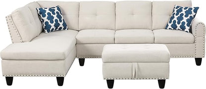 Halibur Sectional Sofa or Couch with Ottoman for Living Room, Apartment, Bedroom, Office