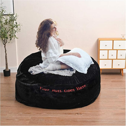 Bean Bag Chair for Adults Kids Without Filling Comfy Fluffy Giant Round Beanbag Lazy Sofa Cover with Words Embroidered for Reading Chair Floor Chair, 5FT, Black