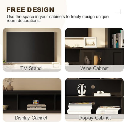 Wall Unit TV Stand with Storage & LED Lights, Large Entertainment Center with Bookshelves for TVs up to 75", Media Console for Living Room, Black