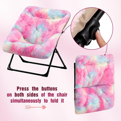 HollyHOME X-Large Saucer Chair, Comfy Oversized Folding Chair, Faux-Fur Reading Chair for Teens, Adults, Foldable Accent Lazy Chair, Metal Frame Lounge Chair for Living Room, Bedroom, Dorm, Colorful