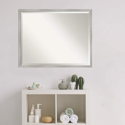 Amanti Art White Bathroom Mirror for Over Sink, 23x29 Shiplap White Narrow Rectangle Vanity Mirror, Large Coastal Wood Frame, Hangs Horizonally and Vertically, Bathroom Wall Decor, Beveled Edge