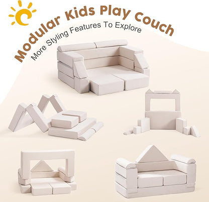 ROBOTIME Modular Play Couch for Kids, Convertible Toddler Sofa with Washable Covers, Versatile Foam Kids Couch for Playroom Forts, Lounging & Creative Play (for Ages 3+)