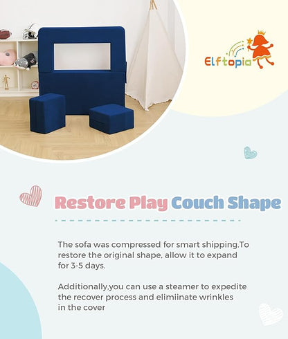 Modular Kids Sofa,Toddler Couch Foam Armchair for Kids, Children Convertible Plush Sofa Play Set,Fold Out SofaBed(Navy)