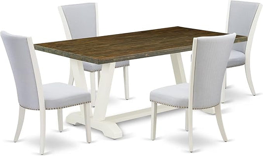 East West Furniture V077VE005-5 5 Piece Dining Table Set for 4 Includes a Rectangle Kitchen Table with V-Legs and 4 Grey Linen Fabric Parsons Dining Chairs, 40x72 Inch, Multi-Color
