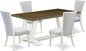 East West Furniture V077VE005-5 5 Piece Dining Table Set for 4 Includes a Rectangle Kitchen Table with V-Legs and 4 Grey Linen Fabric Parsons Dining Chairs, 40x72 Inch, Multi-Color