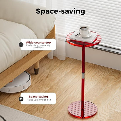 Acrylic Side Table for Small Spaces, Clear Drink Table, 10" L x 10" W x 21.3" H, Round End Table for Living Room, Bedroom, Office, Easy Assembly