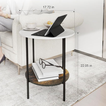 End Tables Living Room - Sturdy SideTable with Metal Frame, Modern Small Sofa & Bedside Table,Multi-Functional Round Coffee Table for Bedroom, Balcony, Sofa, Gym,Office
