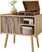 Record Player Stand with Vinyl Storage, Wooden Record Player Table with 5 Cabinet, Large Vinyl Record Player Stand, Record Player Holder, Record Player Shelf for Office Living Room, Oak