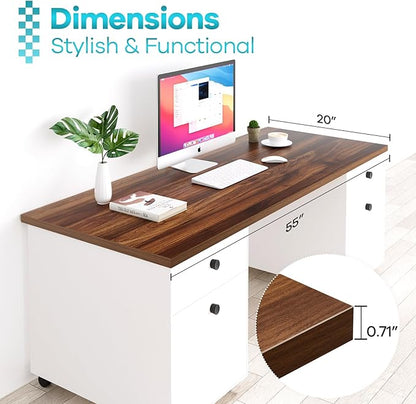 Kaboon Universal Tabletop 55"x20", Solid One-Piece Melamine Table Top, Double Desk L-Desk DIY, Home and Office, Dark Walnut