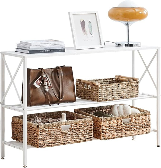 Wimarsbon Console Table,Multifunctional Sofa Side Table with Shelves,Behind Couch TV Tables with Metal Frame,Accent Display Stand for Hallway,Entrance (41.9" 3-Layer White Frame)