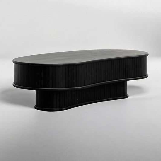 NTC Ripple DOU Coffee Table, Modern Wooden Double-Layer Center Table, Vertical Groove Design, Stylish Living Room Decor, Minimalist Style for Home and Office, Easy Assembly - Burnt Black