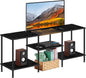 Small TV Stand with Power Outlet, Industrial TV Media Console with Storage Black Wood Entertainment Center up to 50 inch TV for Living Room, Bedroom, Kids Room