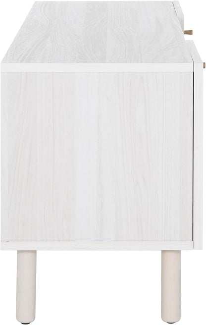 SAFAVIEH Home Collection Ophelia Bleached White/Natural Rattan 2-Door 2-Shelf Entertainment Media Stand (Fits up to a 50" Flatscreen TV)