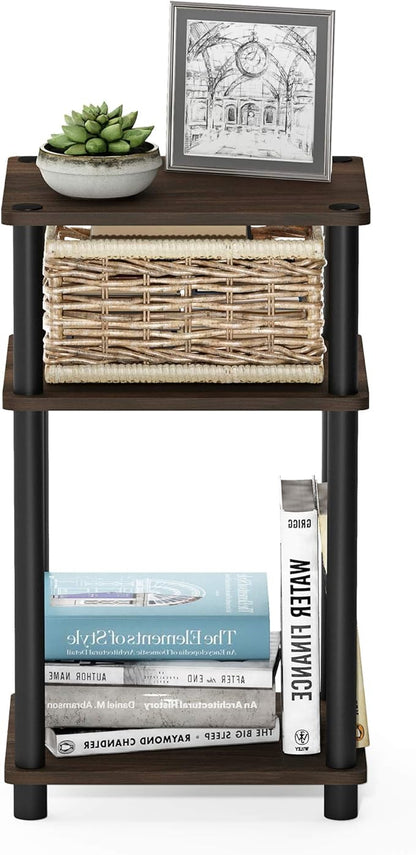 Furinno Just 3-Tier Turn-N-Tube End Table / Side Table / Night Stand / Bedside Table with Plastic Poles, 1-Pack, Columbia Walnut/Black
