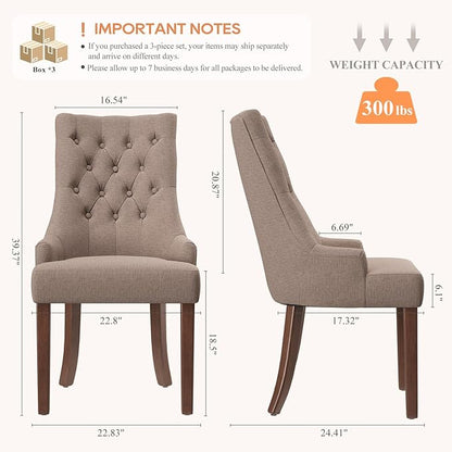 COLAMY Wingback Upholstered Dining Chairs Set of 6, Fabric Side Dining Room Chairs with Tufted Button, Living Room Chairs for Home Kitchen, Taupe