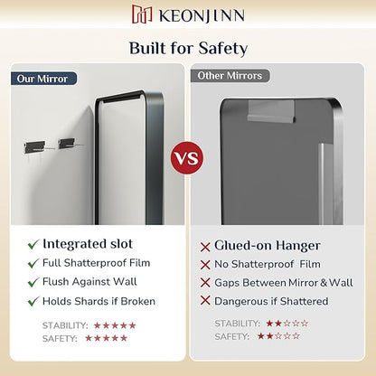 Keonjinn Black Bathroom Mirror, 20 x 30 Inch Rounded Rectangle Matte Black Bathroom Mirrors for Over Sink, Farmhouse Mirror with Seamless Frame, HD Tempered Glass Vanity Mirror(Horizontal/Vertical)