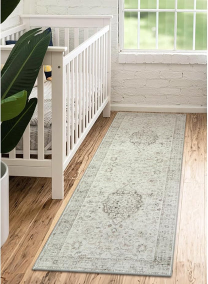 LIVEBOX Washable 2x6 Runner Rug for Bathroom, Non Slip Kitchen Mats for Floor Entryway, Boho Indoor Front Door Mat Low-Pile Runners for Hallways, Farmhouse Rugs for Bath Laundry, Taupe