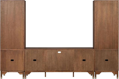Furniture of America Forma Mid-Century Modern 5-Piece 118-inch Entertainment Center with Storage Piers, Cabinets and 5 Cable Holes, TV Stand for Living Room, Bedroom, Guest Room, Walnut