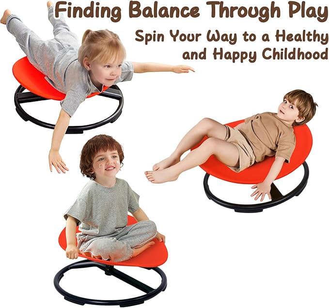 Kids Sensory Spinning Chair for Autism Ages 3+, Sit and Spin Swivel Chair for Kids with ADHD, Sensory Chairs for Autistic Children, Sensory Toys for Motion Sickness Relief, Balance Training (Red)
