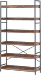 HCHQHS Bookshelf, Adjustable Industrial Bookcase, Vertical Tall Book Shelf, Wood and Black Metal Open Bookshelves for Home Office, Living Room, Bedroom (Rustic Brown, 6-Tier (31" W x 70" H))