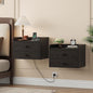 Floating Nightstand Set of 2 with 2 Storage Drawers and Charging Station Wood Wall Mounted Bedside End Table Modern Night Stands Set 2 for Bedroom,Small Space,Black