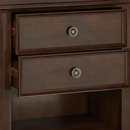 SIMPLIHOME Amherst Solid Wood 24 Inch Wide Traditional Bedside Nightstand Table in Russet Brown, for The Living Room and Bedroom