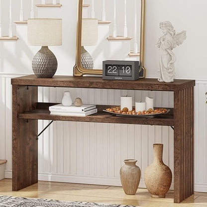 BON AUGURE Entryway Table, Console Table Behind Couch, Wood Sofa Tables with Shelf for Living Room, Farmhouse Entry Tables for Hallway Foyer (Rustic Oak, 47 Inches)