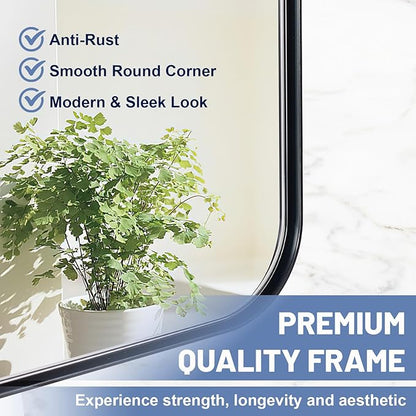 Black Mirrors for Bathroom, 24"x40" Rounded Corner Rectangle Mirror, Modern Metal Frame Bathroom Vanity Mirror for Home Decor Living Room Entryway (Horizontal/Vertical)