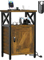 Wooden Nightstand with Lock, Bed Side Table with Drawers, Bedside Table with Charging Station, 3 USB & 2 Outlets, Night Stand with Storage, End Tables for Living Room, Bedroom, Dorm, Brown
