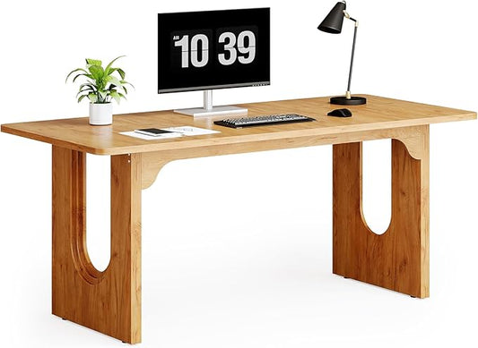 LITTLE TREE 70.8-Inch Home Office Desk, White Computer Desk with Storage, Study Writing Work Desk for Home Office, Spacious Modern Simple Desk, Brown