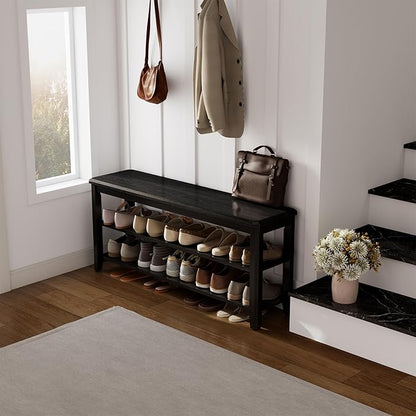 Wood Shoe Rack Bench for Entryway, 2 Tier Shoe Rack for Front Door Entrance, Shoe Bench with Shoe Storage for Entryway, Bedroom, 47.2"