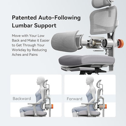 Newtral Ergonomic Office Chair - Home Office Desk Chair, Big and Tall Office Chair, Auto-Following Lumbar Support, 4D Armrest, Adjustable Seat Depth and Heigt (with Footrest, Gray)