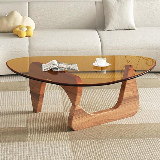 Modern Glass Coffee Table for Living Room mid Century, Small Coffee Table Stylish Coffee Tables, Suitable for Bedroom Living Room Reception Office Tables（Walnut/Brown，Medium）