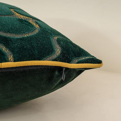 Yangest Green Square Throw Pillow Cover Wavy Velvet Cushion Cover Modern Zippered Pillowcase for Sofa Couch Bedroom Living Room Chair, 18 x 18 Inch