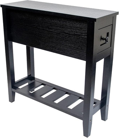Narrow End Table, Black Side Table with Drawer, Slim Bed Side Table for Small Space/Night Stand Set of 1, Side Table for Couch