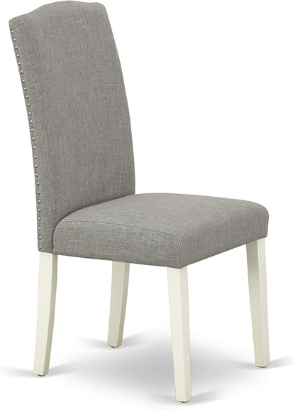 East West Furniture 1NDEN5-LWH-06 5 Piece Dining Table Set for 4 Includes a Rectangle Kitchen Table with Dropleaf and 4 Dark Shitake Linen Fabric Upholstered Chairs, 30x48 Inch, Linen White