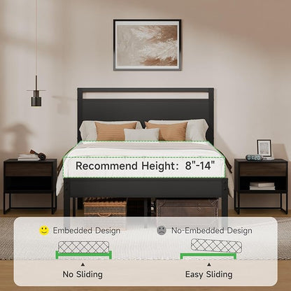 Z-hom Upgraded Full Size Bed Frame, Heavy Duty Metal Sturdy Full Bed Frame with Modern Wood Headboard & Footboard, Stable Platform Bed Furniture Bed Storage, No Noise, No Box Springs, Black