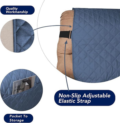 PureFit Reversible Sofa Cover Water Resistant Recliner Couch Cover, Machine Washable Furniture Cover with Adjustable Strap for Dogs, Pets (Recliner, Dark Blue/Light Blue)