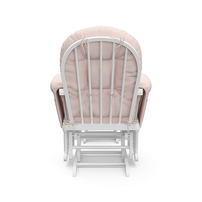 Storkcraft Premium Hoop Glider & Ottoman (White/Pink) — GREENGUARD Gold Certified Nursery Glider, Solid Wood Craftsmanship, Smooth-Gliding Nursery Chair and Ottoman, Award-Winning
