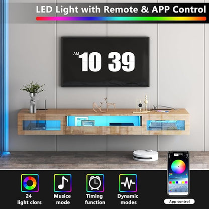 Floating TV Stand, 71" Floating Entertainment Center Wall Mounted,Floating Wall Mounted TV Shelf,Modern High Gloss tv Cabinet Media Console with Storage