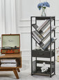Bookshelf with Drawer,8 Tier Tree Bookcase Retro Floor Standing Bookshelves,Tall Wood Bookcases with Cabinet Storage Organizer for Living Room, Bedroom & Home Office, Black