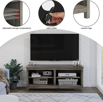 Modern TV Stand for 65 inch TV, 55 Inch TV Cabinet with 4 Open Storage Shelves, Wood TV Entertainment Center for Bedroom, Living Room