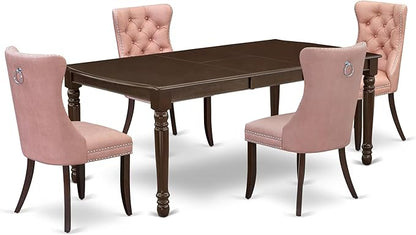 East West Furniture DODA5-MAH-23 5 Piece Dining Room Set Consists of a Rectangle Wooden Table with Butterfly Leaf and 4 Polyester Fabric Upholstered Chairs, 42x78 Inch, Mahogany