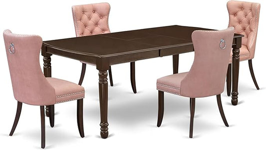East West Furniture DODA5-MAH-23 5 Piece Dining Room Set Consists of a Rectangle Wooden Table with Butterfly Leaf and 4 Polyester Fabric Upholstered Chairs, 42x78 Inch, Mahogany