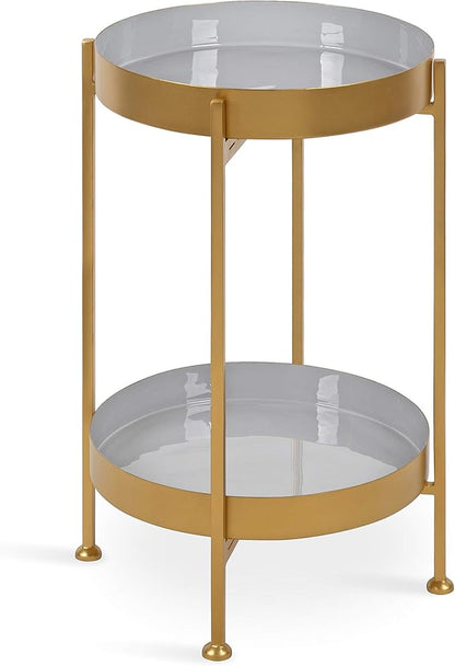 Kate and Laurel Nira Two-Tiered Mid-Century Side Table, 15" x 15" x 24", Gray and Gold, Chic Modern End Table for Storage and Decor