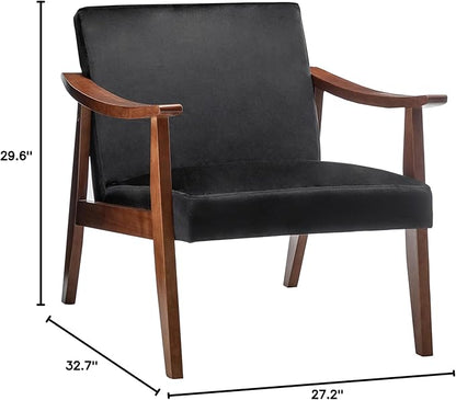 Container Furniture Direct Accent Chair with Velvet Upholstery and Solid Wood Frame, Classic Mid-Century Modern Living Room Furniture for Extra Seating, Black