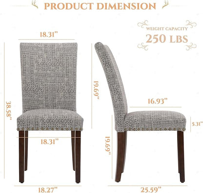 Parsons Dining Chairs Set of 6, Upholstered Nailhead Dining Room Kitchen Side Chair with Thick Cushions and Wood Legs, Black/White