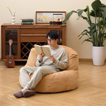 N&V Large Crescent Bean Bag Chair, Adult Size Bean Bag Sack, Foam Filling, Soft Premium Corduroy Bean Bag for Living Room Bedroom Dorm and Office (Beige)