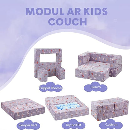 MeMoreCool Modular Kids Couch, Glow Play Toddler Couch for Bedroom Playroom, Convertible Foam Kids Sofa Bed, Fold Out Baby Sofa for Girl Boy, Butterfly