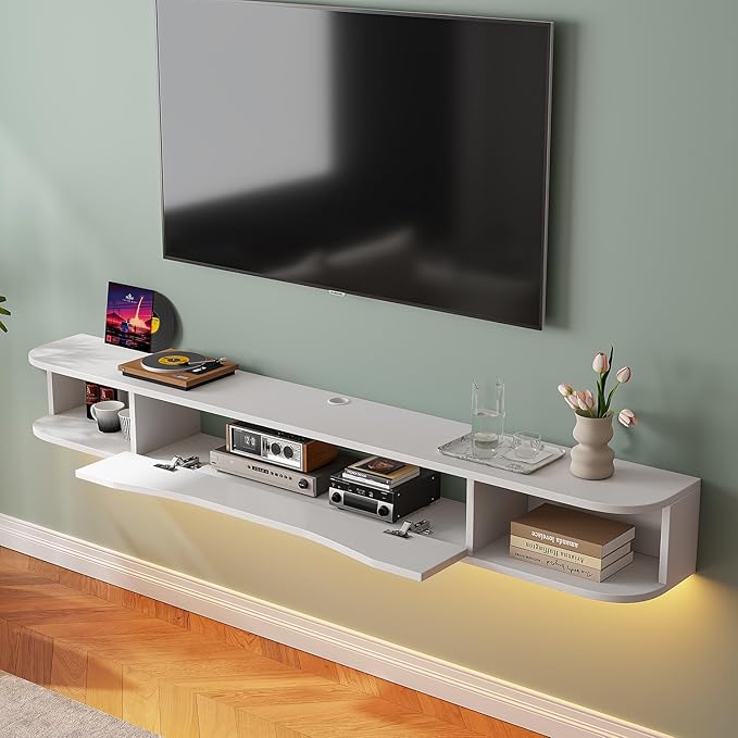 Floating TV Stand,47'' Wall Mounted TV Cabinet,Floating TV Console,Under TV Shelf with 1 Door and 2 Cabinets for TVs up to 55''(White)